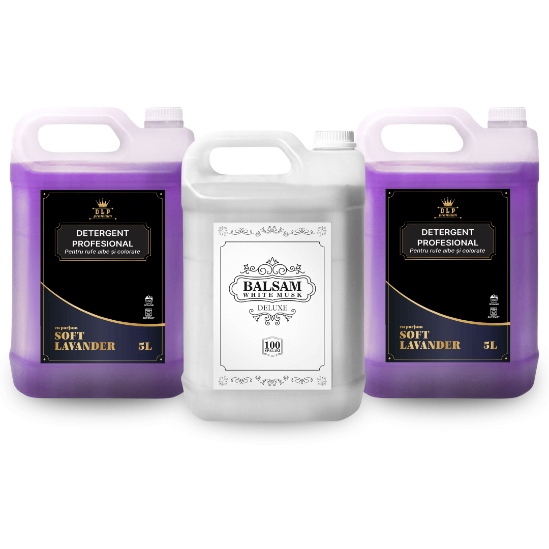 Pachet 2x Detergent Profesional Soft Lavender 5L+ 1x Balsam White Musk Deluxe 5L