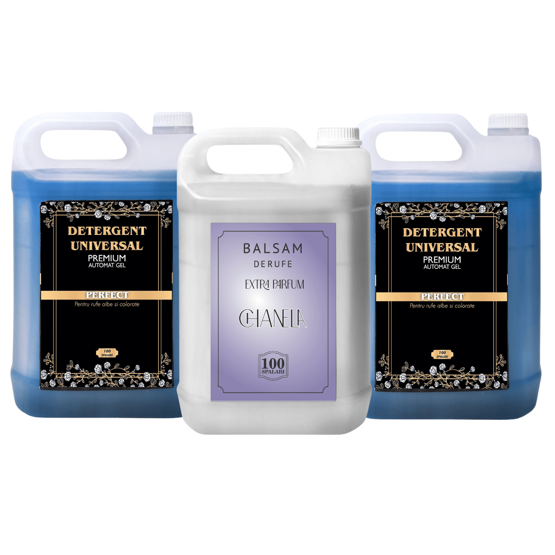 Pachet 2x Detergent Premium Gel Albastru 5L + 1x Balsam de rufe 5L Extra Parfum Chanela
