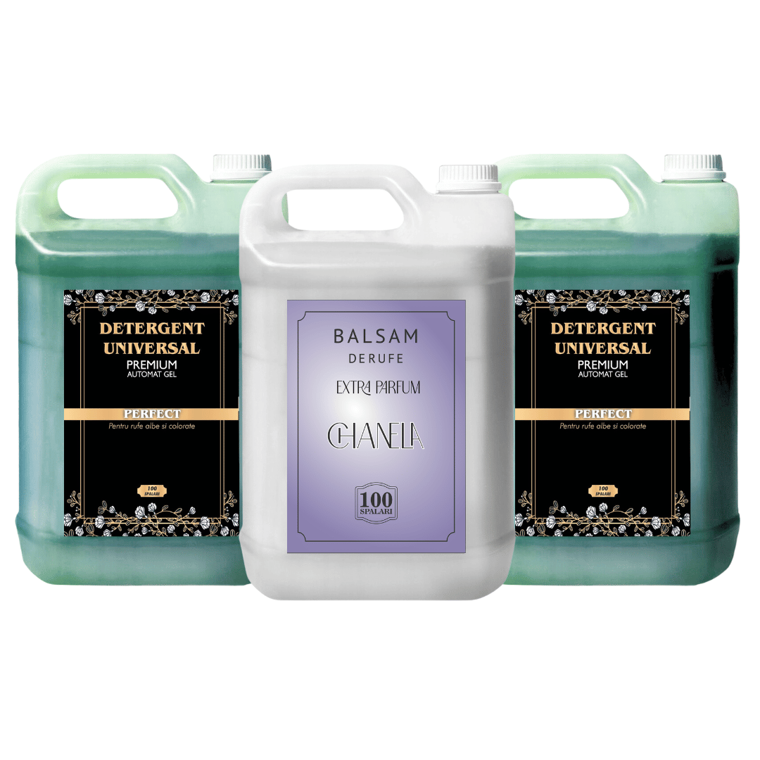 Pachet 2x Detergent Premium Gel 5L + 1x Balsam de rufe 5L Extra Parfum Chanela